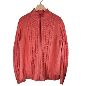 L.L. Bean Zip Up Women’s XL Coral Cotton Knit Sweater Gorpcore Fisherman Cozy